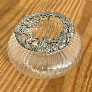 💥 VTG 1995 Rawcliffe Pewter Top Cherub Lid on Glass Potpourri Bowl